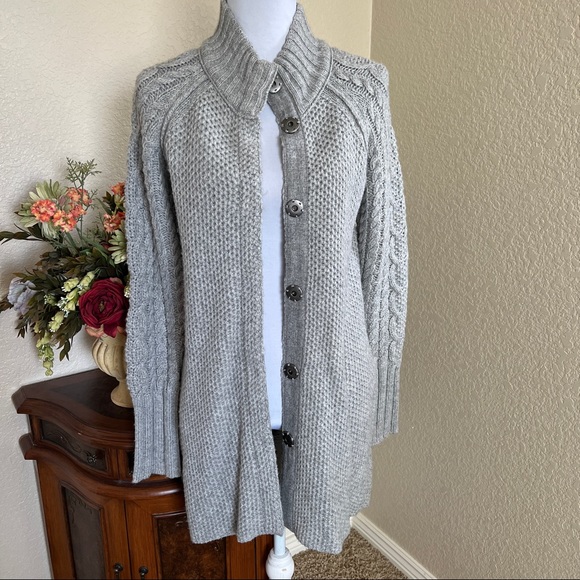 Cynthia Rowley Cable Knit Turtleneck Long Cardigan Sweater Jacket - Picture 5 of 12